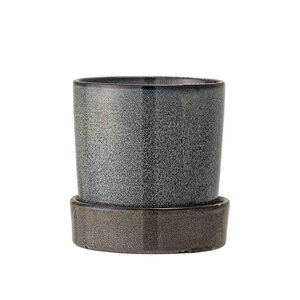 BLAUWE BLOEMPOT MET ONDERZETTER