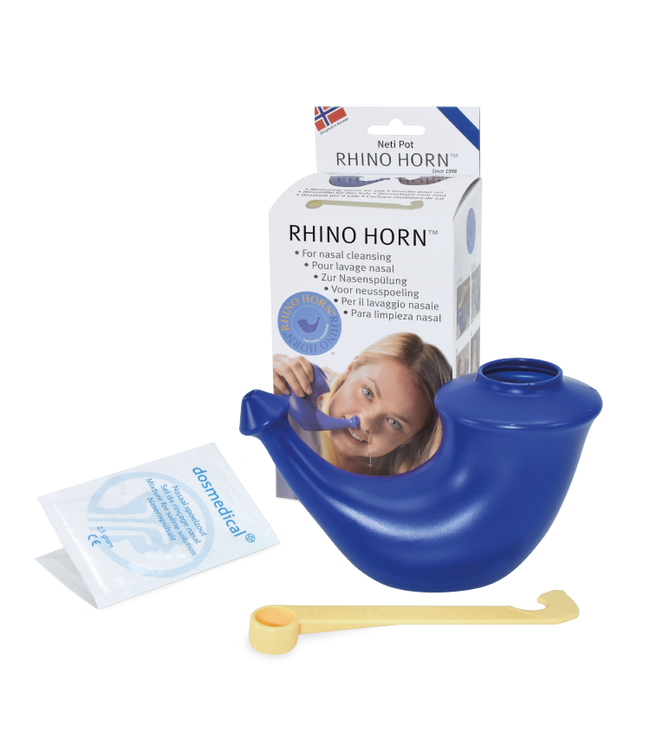 Rhino Horn nasal douche (neti pot) with nasal rinse salt