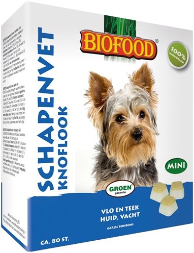 Afbeelding Biofood Schapenvet Mini Bonbons met knoflook Per verpakking door Online-dierenwinkel.eu