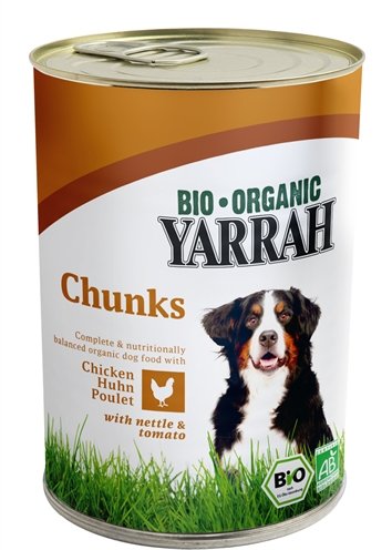 Afbeelding 820 gr Yarrah dog blik brokjes kip in saus met brandnetel en tomaat hondenvoer door Online-dierenwinkel.eu