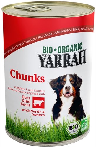 Afbeelding 405 gr Yarrah dog blik brokjes vlees in saus met brandnetel en tomaat hondenvoer door Online-dierenwinkel.eu