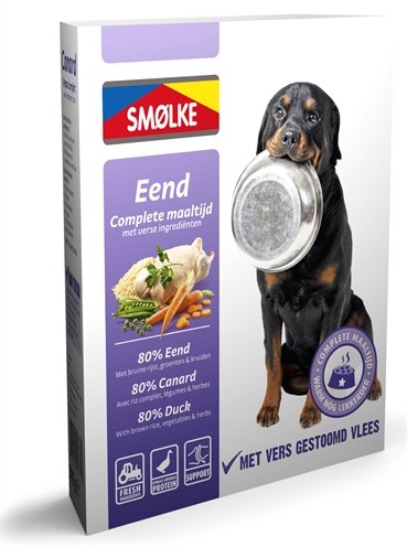 Afbeelding Smolke Vers Gestoomde Maaltijd 395 g - Hondenvoer - Eend&Bruine Rijst&Groente door Online-dierenwinkel.eu