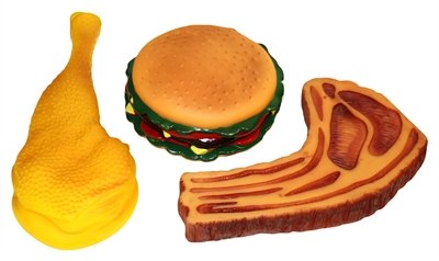 Afbeelding Happy pet vinyl hamburger/kotelt/kippenpoot assorti 21 cm door Online-dierenwinkel.eu