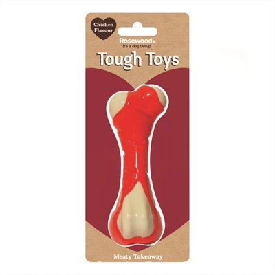 Afbeelding Rosewood tough toys meaty chicken takeaway bone 13 cm door Online-dierenwinkel.eu