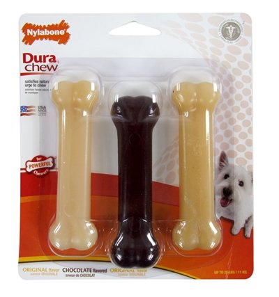 Afbeelding Nylabone dura chew 3-pack original / chocolade / original smaak 3-pack tot 11 kg door Online-dierenwinkel.eu