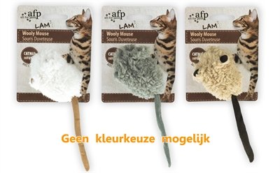 Afp wooly mouse lamswol met piep en catnip assorti 7x7x3 cm