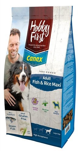 Afbeelding HobbyFirst Canex Adult Vis & Rijst Maxi hondenvoer 12 kg door Online-dierenwinkel.eu