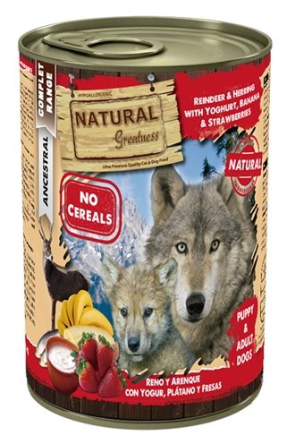 Afbeelding 400 gr Natural greatness reindeer / herring hondenvoer door Online-dierenwinkel.eu