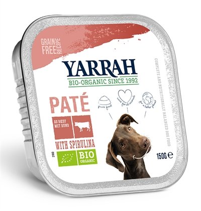 Afbeelding 12x150 gr Yarrah dog alu pate rund / spirulina graanvrij hondenvoer door Online-dierenwinkel.eu