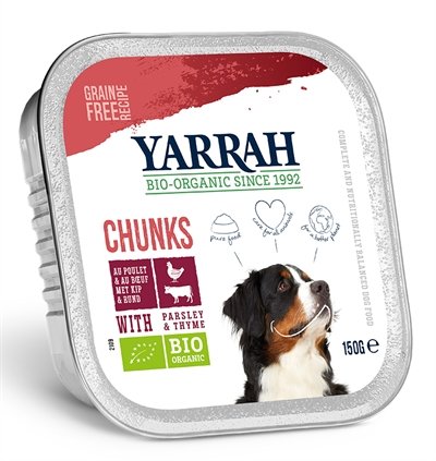 Afbeelding 12x150 gr Yarrah dog alu brokjes rund met peterselie / tijm in saus graanvrij hondenvoer door Online-dierenwinkel.eu