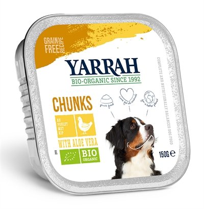 Afbeelding Yarrah - Natvoer Hond Kuipje Chunks met Kip Bio - 12 x 150 g door Online-dierenwinkel.eu