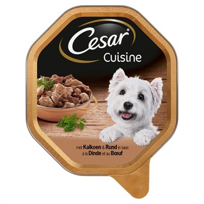Afbeelding 150 gr Cesar alu cuisine kalkoen / rund in saus hondenvoer door Online-dierenwinkel.eu
