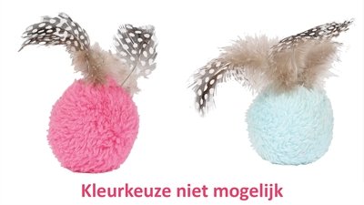 Afbeelding Happy pet dotties bal met veren assorti 5x5x9 cm door Online-dierenwinkel.eu