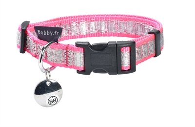 Bobby halsband voor hond nylon equinoxe roze 16mmx25-40 cm