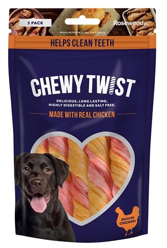 Afbeelding 5 st 115 gr Chewy twists kip door Online-dierenwinkel.eu