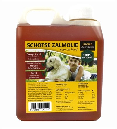 Afbeelding 1 ltr Schotse zalmolie naturel door Online-dierenwinkel.eu