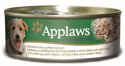 Afbeelding 156 gr Applaws dog blik jelly chicken / lamb hondenvoer door Online-dierenwinkel.eu