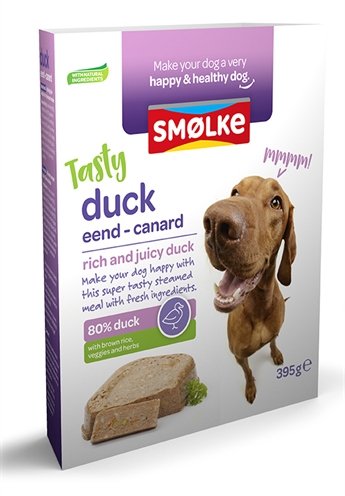 Afbeelding 395 gr Smolke vers gestoomd eend hondenvoer door Online-dierenwinkel.eu