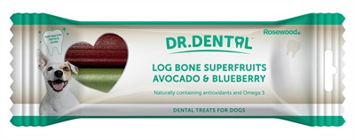 Afbeelding 200 gr 2 st Rosewood dr dental superfruit log bones blauwe bes / avocado door Online-dierenwinkel.eu