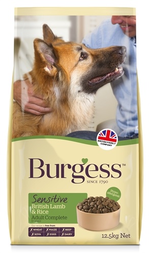 12,5 kg Burgess dog sensitive brits lam / rijst hondenvoer