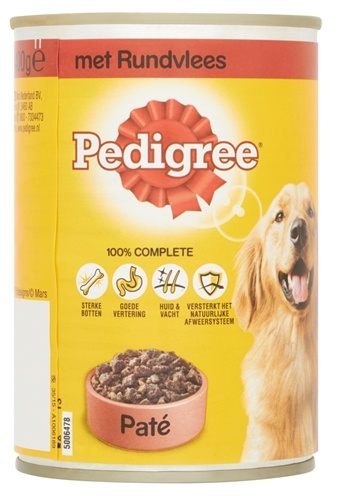 Afbeelding 400 gr Pedigree blik adult pate rundvlees hondenvoer door Online-dierenwinkel.eu