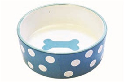 Afbeelding Happy pet voerbak hond polka dot bot blauw / wit 1400 ml 18x18x8 cm door Online-dierenwinkel.eu