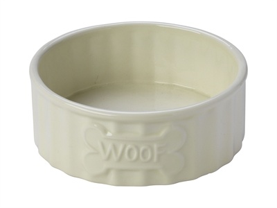 Afbeelding House of paws voerbak hond woof bot creme 11x11x4 cm door Online-dierenwinkel.eu