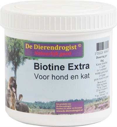 Afbeelding 450 gr Dierendrogist biotine poeder+kruiden hond/kat door Online-dierenwinkel.eu