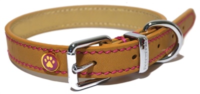 Luxury leather halsband voor hond leer luxe zand 1,3x25-36 cm
