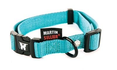 Martin sellier halsband voor hond nylon turquoise verstelbaar 10 mmx20-30 cm