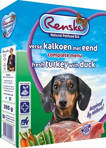 Afbeelding Renske Vers Kalkoen en Eend hondenvoer 1 tray (10 x 395 gram) door Online-dierenwinkel.eu