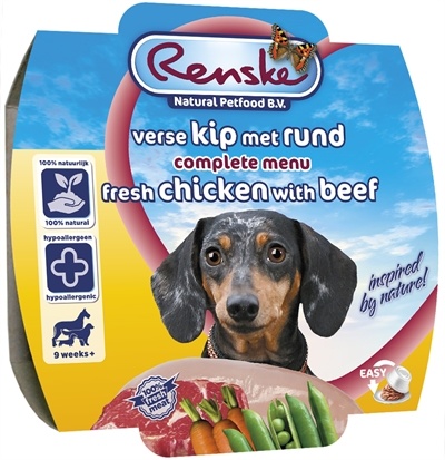 Afbeelding Renske Vers Vlees - Kip met rund - 8 x 100 gram door Online-dierenwinkel.eu