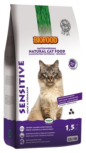 Afbeelding Biofood Sensitive Coat & Stomach kattenvoer 1.5 kg door Online-dierenwinkel.eu