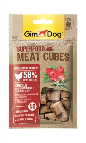 Afbeelding GimDog Superfood Meat Cubes - Kip, Kraanbessen & Rozemarijn - 40 g door Online-dierenwinkel.eu