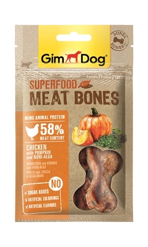 Afbeelding GimDog Superfood Meat Bones - Kip, Pompoen & Nori-Algen - 70 g door Online-dierenwinkel.eu