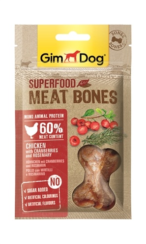 Afbeelding GimDog Superfood Meat Bones - Kip, Cranberries & Rozemarijn - 70 g door Online-dierenwinkel.eu