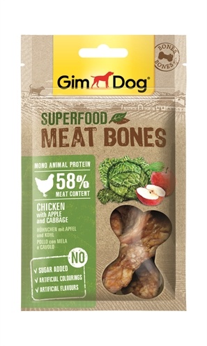 Afbeelding GimDog Superfood Meat Bones - Kip, Appel & Kool - 70 g door Online-dierenwinkel.eu