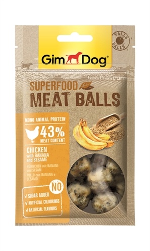 Afbeelding GimDog Superfood Meat Balls - Kip, Banaan & Sesamzaad - 70 g door Online-dierenwinkel.eu