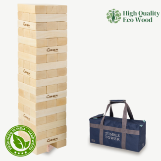 Ubergames Hardhouten Stapeltoren Blokkenspel  - 5 KG - tot 90 cm hoog - ECO hout Topkwaliteit - Designed in England - In Luxe Draagtas