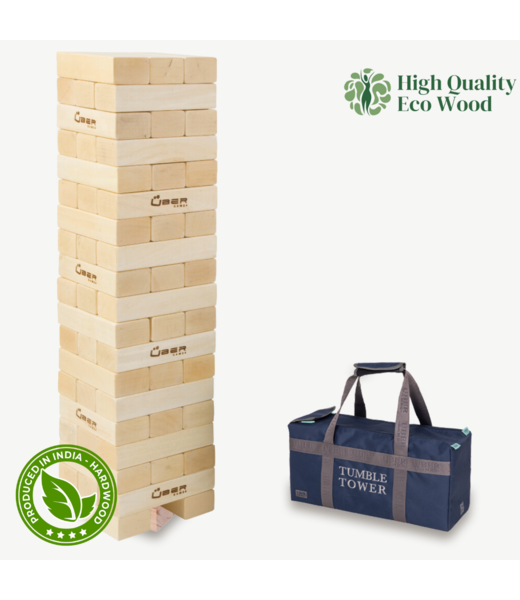 Ubergames Hardhouten Stapeltoren Blokkenspel  - 5 KG - tot 90 cm hoog - ECO hout Topkwaliteit - Designed in England - In Luxe Draagtas