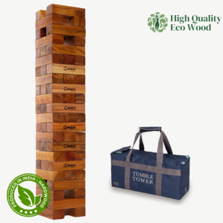 Ubergames Hardhouten Stapeltoren Blokkenspel  - 5 KG - tot 90 cm hoog - ECO hout Topkwaliteit - Designed in England - In Luxe Draagtas - Donker