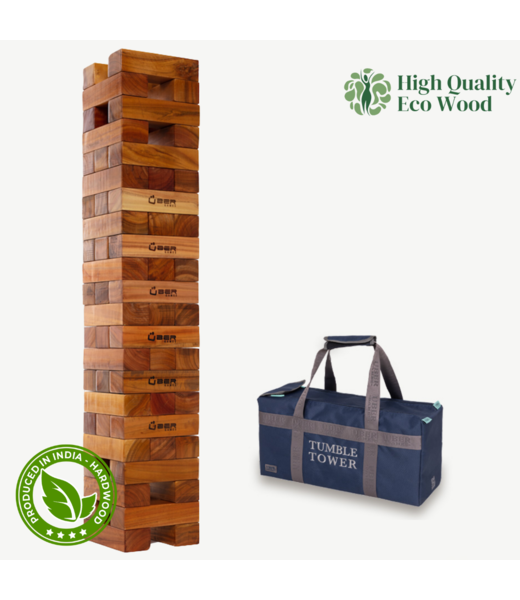 Ubergames Hardhouten Stapel Blokkenspel - 16 KG - tot 120 cm hoog - ECO hout Topkwaliteit  - Designed in England - In Luxe Draagtas