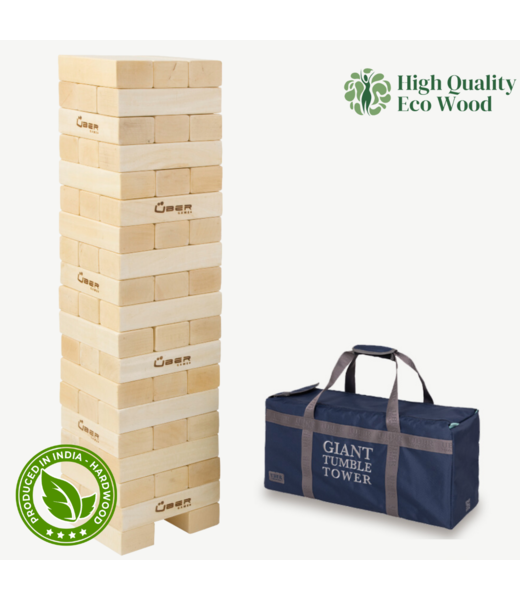 Ubergames Hardhouten Stapeltoren Blokkenspel - Tactisch spel - 21 KG - tot 160 cm hoog - ECO hout Topkwaliteit  - Designed in England - In Luxe Draagtas