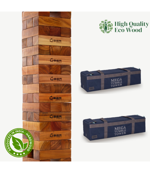 Ubergames Hardhouten Stapeltoren Blokkenspel - 50 KG - tot 200 cm hoog - ECO hout Topkwaliteit - Designed in England - In 2 luxe Draagtassen