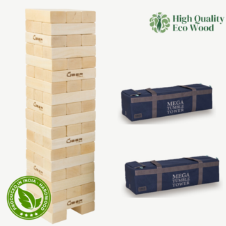 Ubergames Hardhouten Stapeltoren Blokkenspel - 50 KG - tot 200 cm hoog - ECO hout Topkwaliteit - Designed in England - In 2 luxe Draagtassen