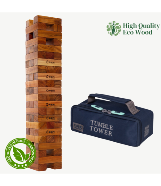 Ubergames Hardhouten Stapel blokkenspel -  Tafelmodel - 1 kg tot 55+ cm hoog - ECO hout Topkwaliteit - Designed in England - In Luxe Draagtas