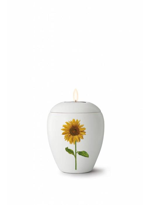 Mini bianco zonnebloem urn met lichtje - Keramiek