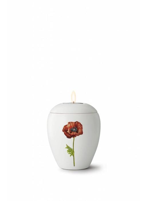 Mini bianco klaproos urn met lichtje - Keramiek
