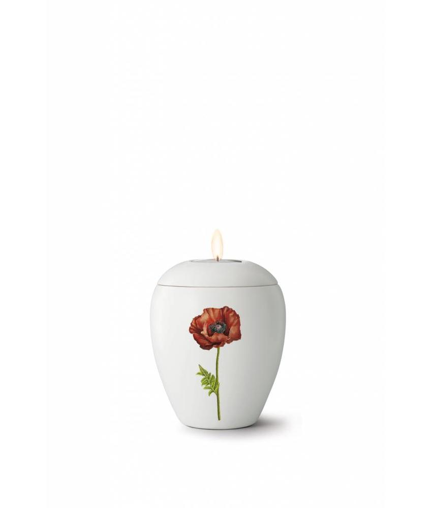 Mini bianco klaproos urn met lichtje - Keramiek