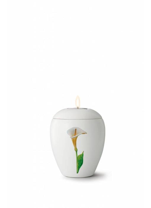 Mini bianco calla urn met lichtje - Keramiek